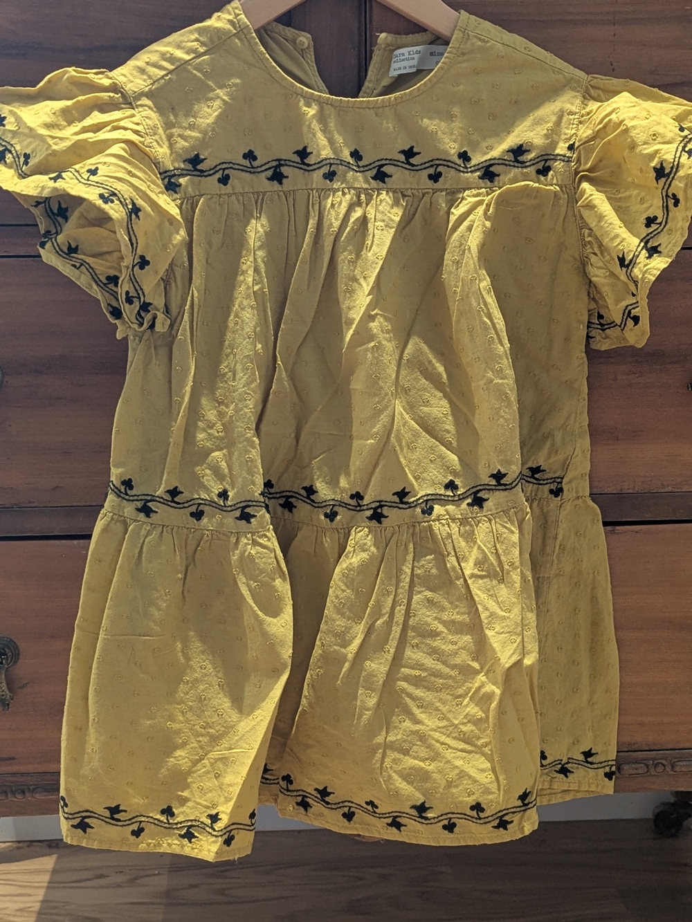 Zara Yellow Dress with Black Floral Embroidery